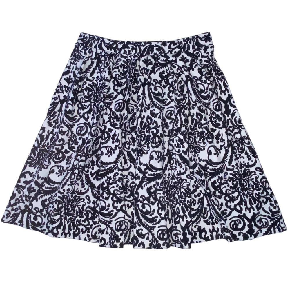 Adrienne Vittadini Black & White Floral Print A-Line Skirt Women’s Small